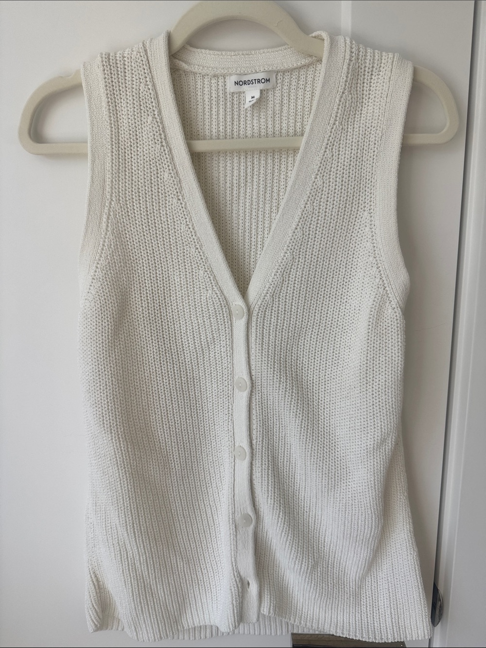 Nordstrom White Knit Button-Front Sleeveless Cardigan Vest